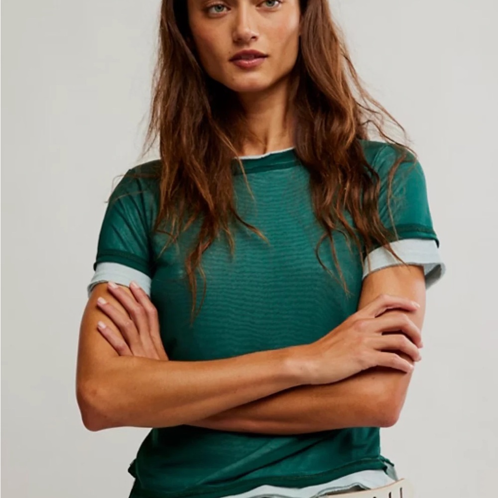 Free People Green Fitted Short Sleeve Tee